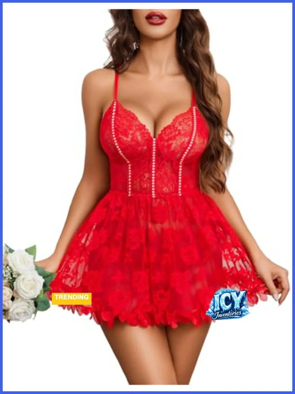 Women's Babydoll Lingerie Set with Lace and Adjustable Straps